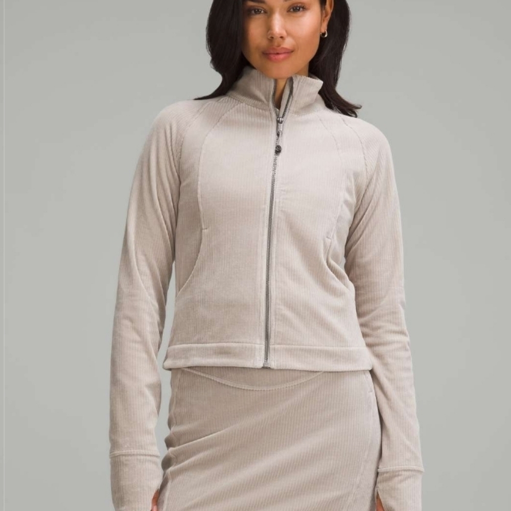 Lululemon Scuba Track Jacket Velvet Cord in color Riverstone size 2 - Picture 16 of 17